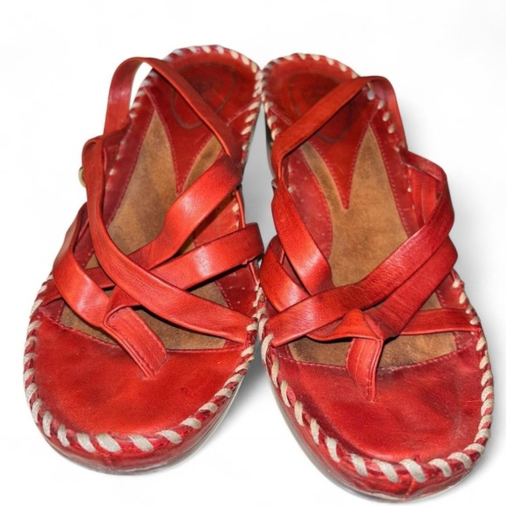ARIAT Red Leather Wedge Sandals - 8